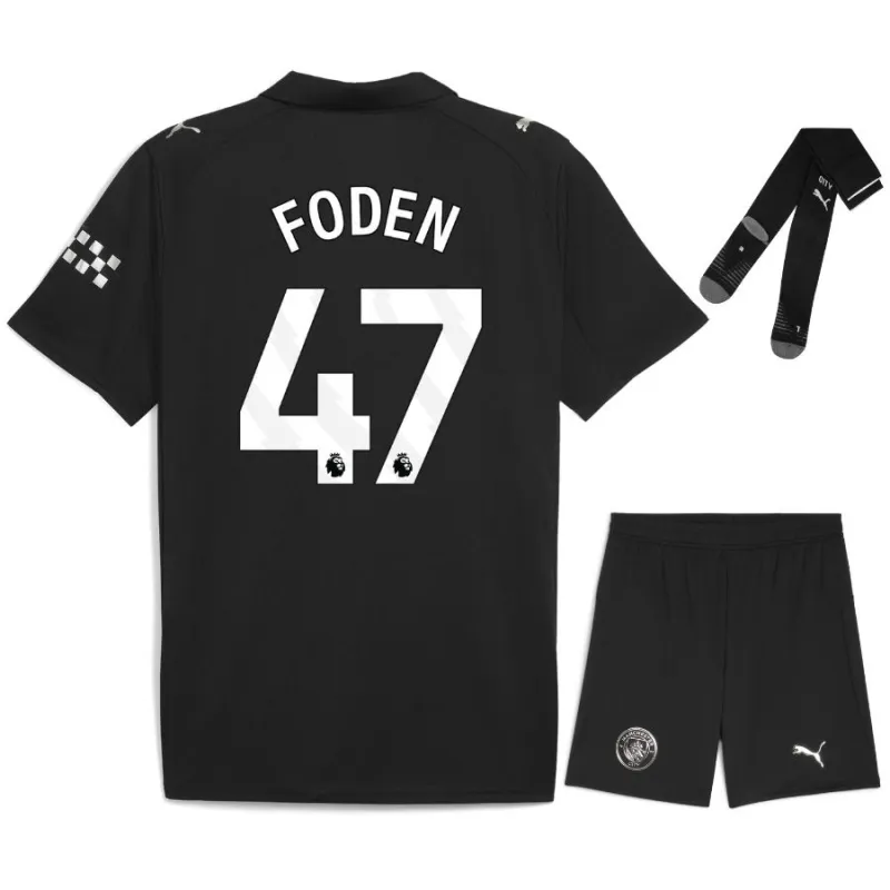 Set de camiseta infantil fuera de casa de FODEN del Manchester City 2025/26 - Negro