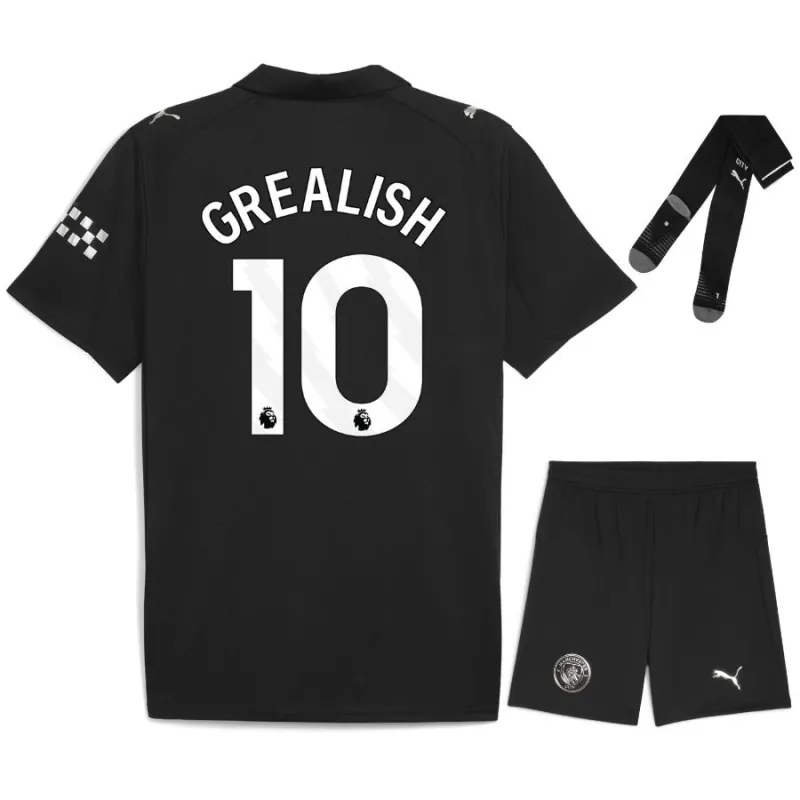 Manchester City GREALISH 2025/26 Away Kids' Jersey Set - Black