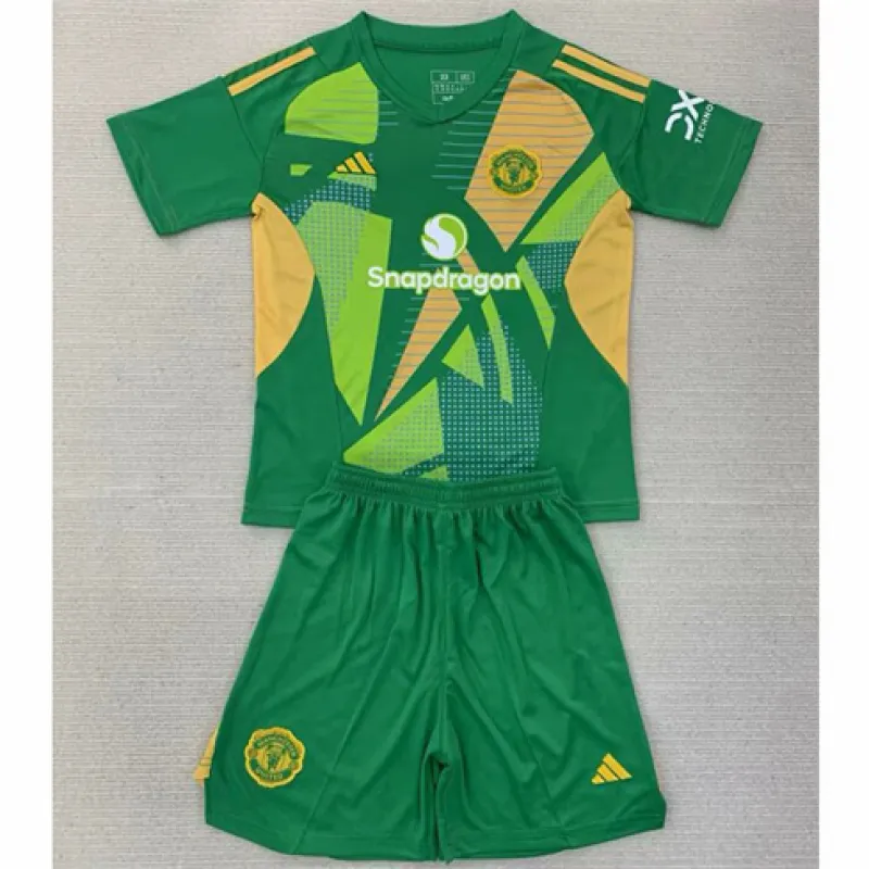 Camiseta de portero + pantalones cortos para niños de Manchester United 2024/25 - Verde
