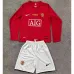 Camiseta retro de manga larga + pantalones cortos para niños de Manchester United 2007/08 en casa - Rojo