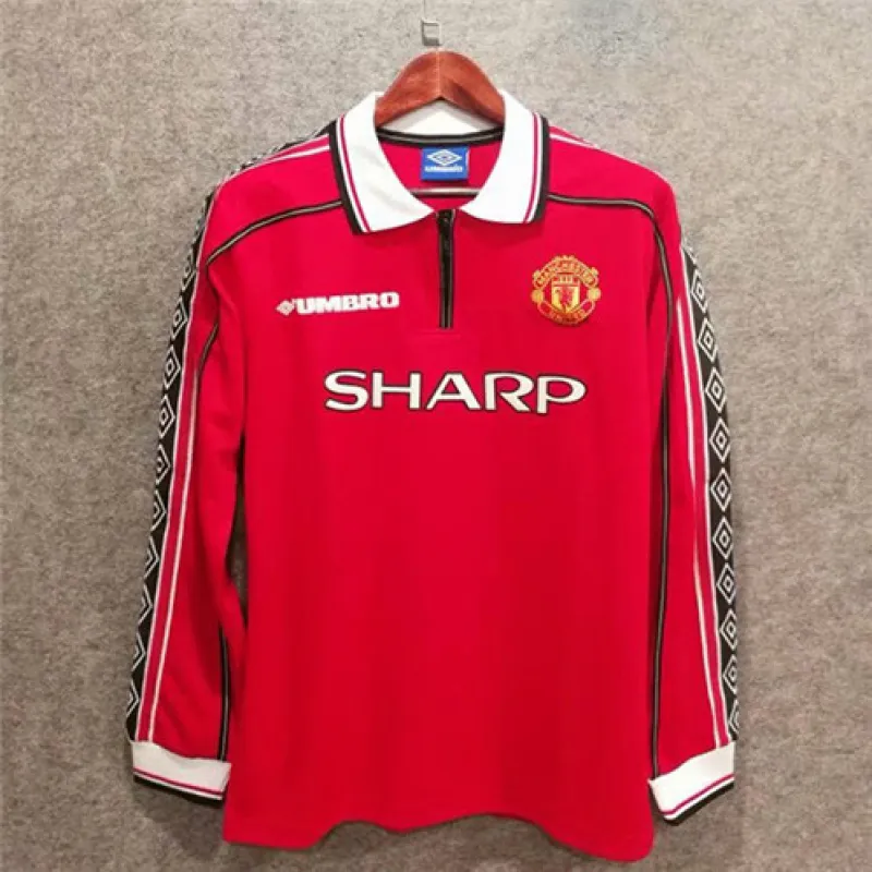Maglia retro maniche lunghe di casa di Manchester United nel 1998 - 99 del giocatore David Beckham - Rossa