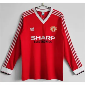 Maglia retro a maniche lunghe di casa rossa di Manchester United nel 1983