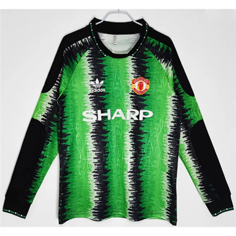 Maglia retro a maniche lunghe del portiere di Manchester United 1990/91 - Verde/Nero