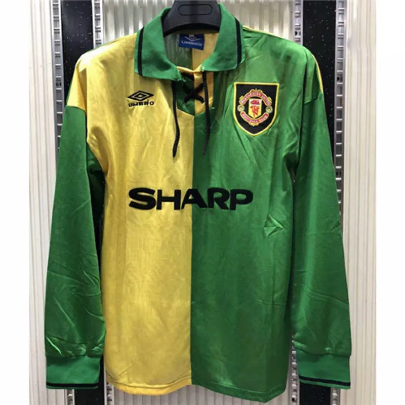 Maillot rétro à manches longues de Manchester United 1992 - 94 - Vert/Jaune