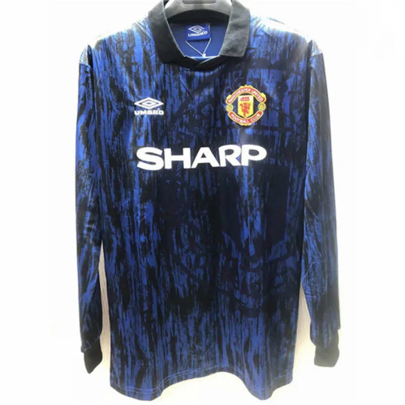 Camiseta retro de mangas largas de fuera de Manchester United 1993 - Azul