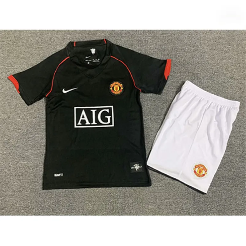 Maglia retro per bambini di Manchester United 2007/08 di trasferta - Nera