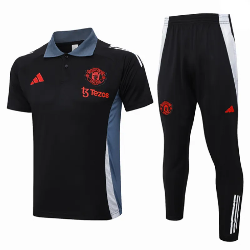 Manchester United Trainings-Polo-Shirt + Hosen 2024/25 Schwarz