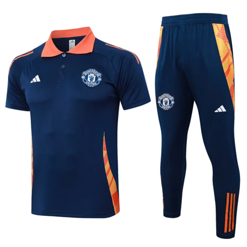 Manchester United Trainings-Polo-Shirt + Hosen 2024/25 Blau
