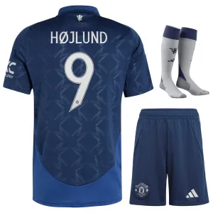 Conjunto de camiseta para niños de fuera de casa de Manchester United con Højlund 2024/25 - Azul