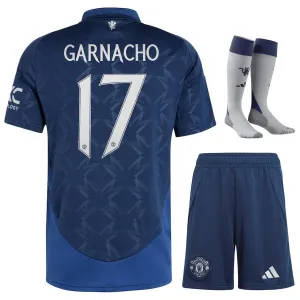 Conjunto de camiseta para niños de fuera de casa de Manchester United con Garnacho 2024/25 - Azul