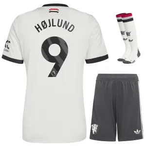 Conjunto de tercera camiseta para niños de Manchester United con Højlund 2024/25 - Blanco