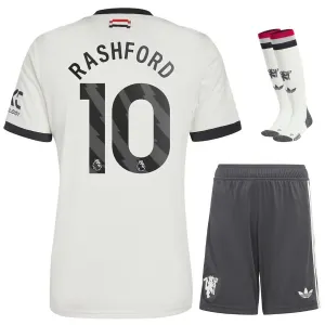 Conjunto de tercera camiseta para niños de Manchester United con Rashford 2024/25 - Blanco