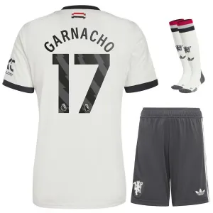 Conjunto de tercera camiseta para niños de Manchester United con Garnacho 2024/25 - Blanco