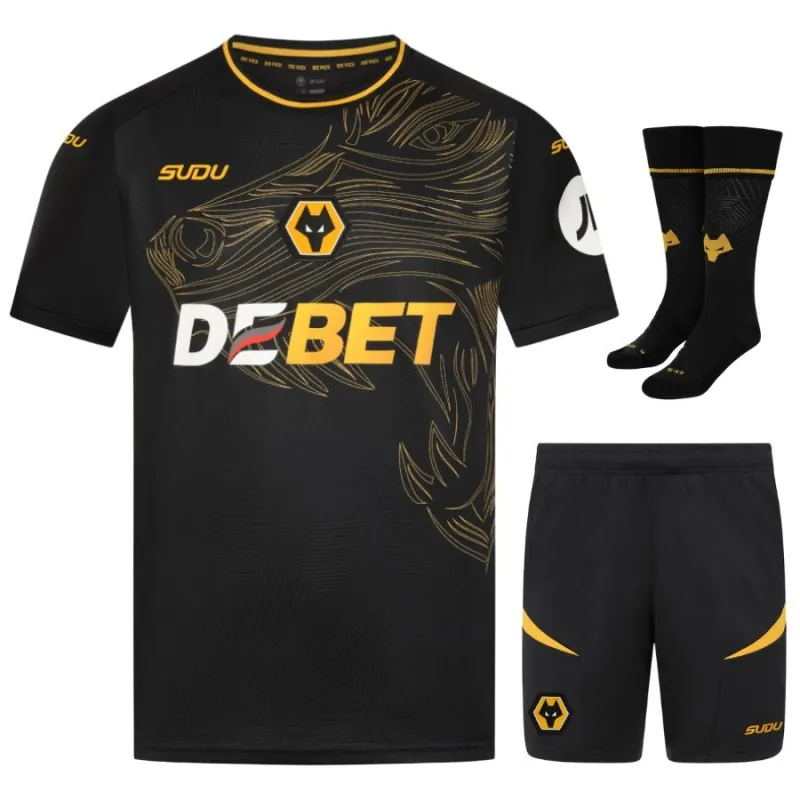 Wolverhampton Wanderers 2024/25 Auswärtstrikot - Kinder - Set - Schwarz
