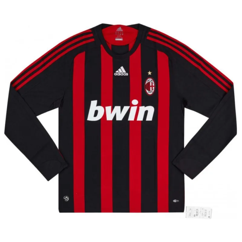 AC Milan RONALDINHO 2008/09 Maglia casalinga retrò a maniche lunghe - Rossa/Nera