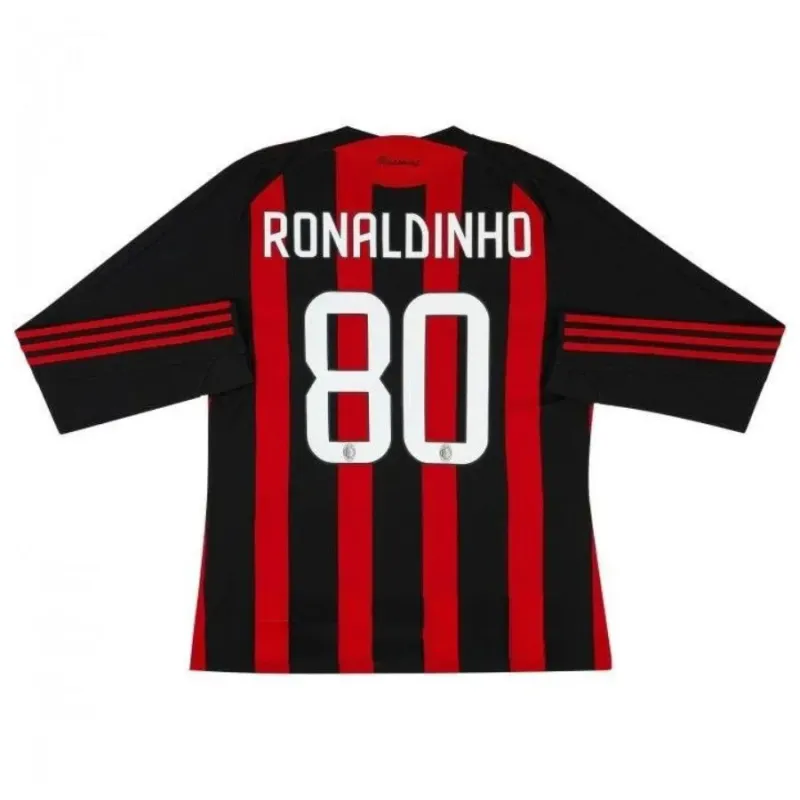 AC Milan RONALDINHO 2008/09 Maglia casalinga retrò a maniche lunghe - Rossa/Nera