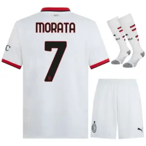 Il set di maglia per bambini dell'esterno di AC Milan 2024/25 di Morata - Bianco