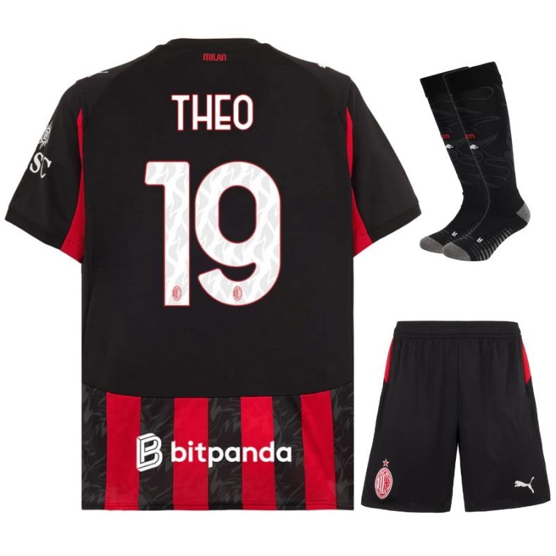 AC Milan THEO Kids' Kit 2025/26 Home Jersey - Red
