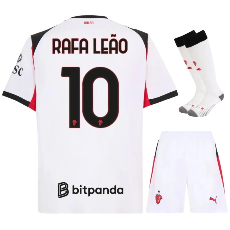 AC Milan Rafa Leão 2025/26 Kids' Away Jersey Set - White