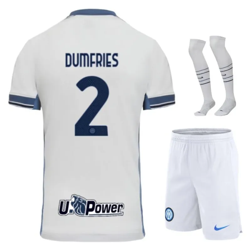 Il kit per bambini di trasferta 2024/25 dell'Inter Milan di Denzel Dumfries - Bianco