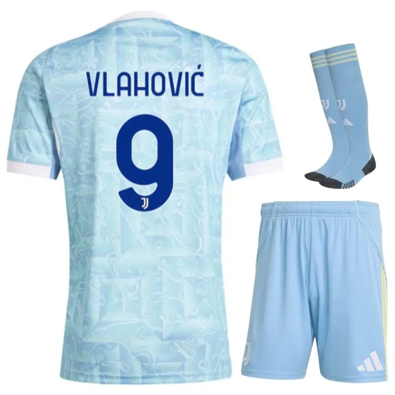 Ensemble de maillot enfant de Vlahović à la Juventus 2025/26 à l'extérieur - Bleu