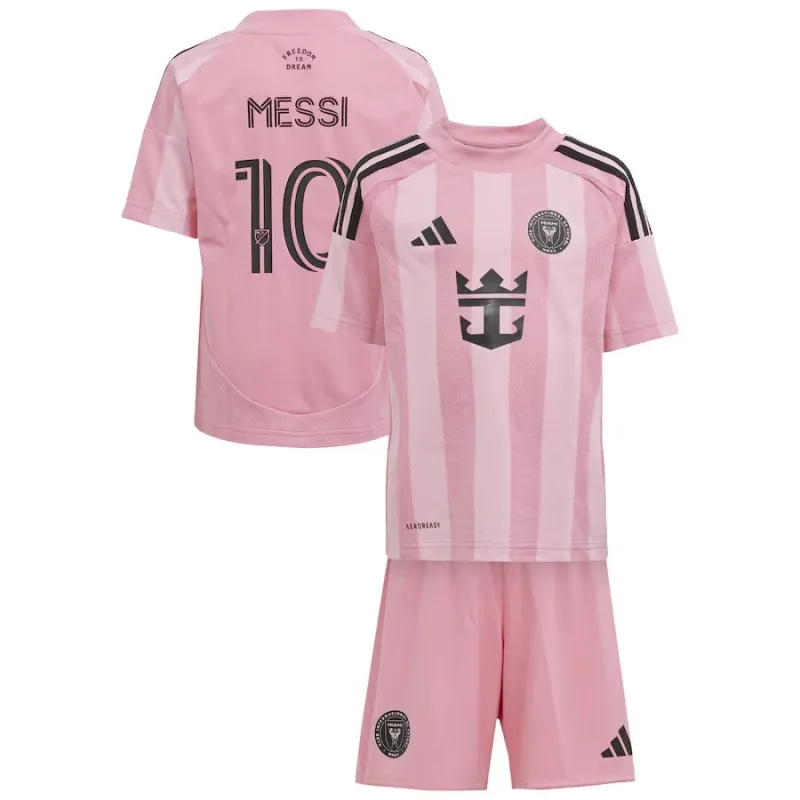 Set di maglia per bambini di casa di Lionel Messi di Inter Miami 2025/26 - Rosa