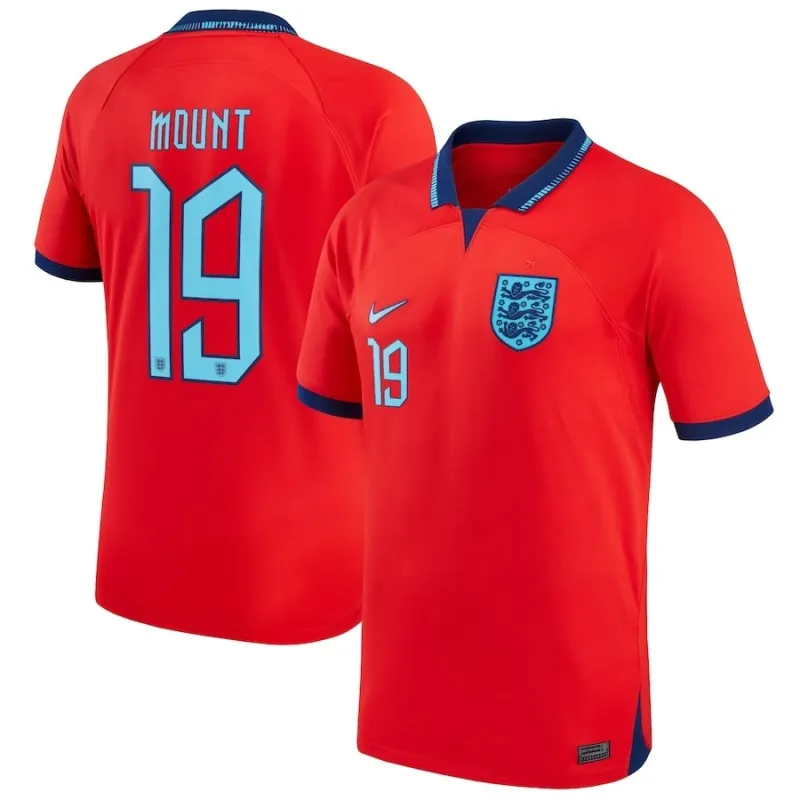 Mount's England 2022 World Cup Away Jersey - Red