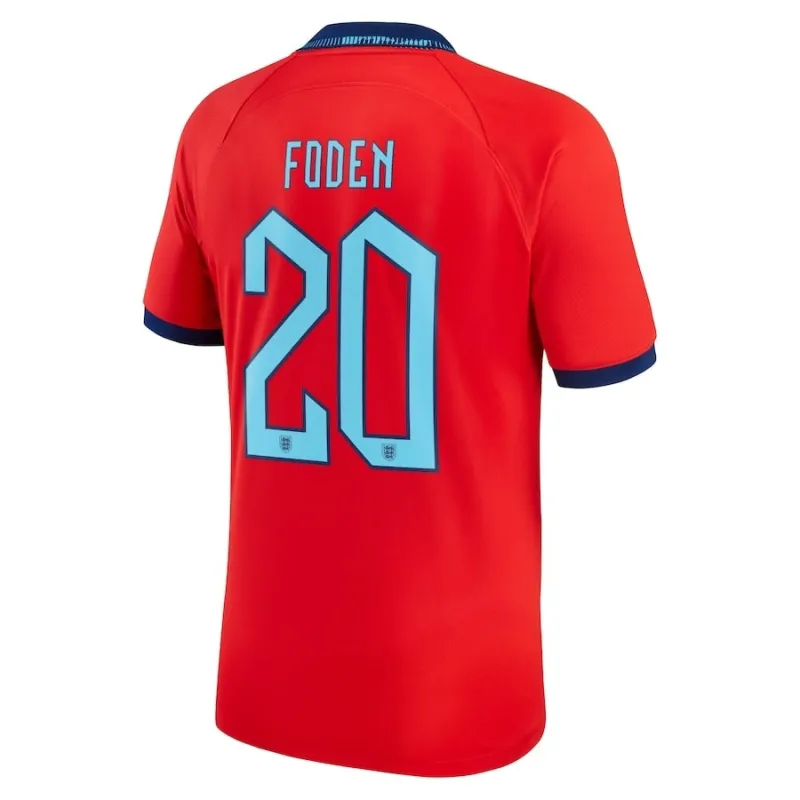 Foden's England 2022 World Cup Away Jersey - Red