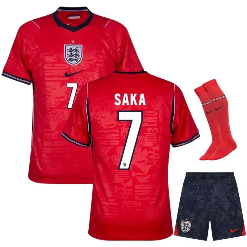 England SAKA 2026/27 Away Kids Kit Red