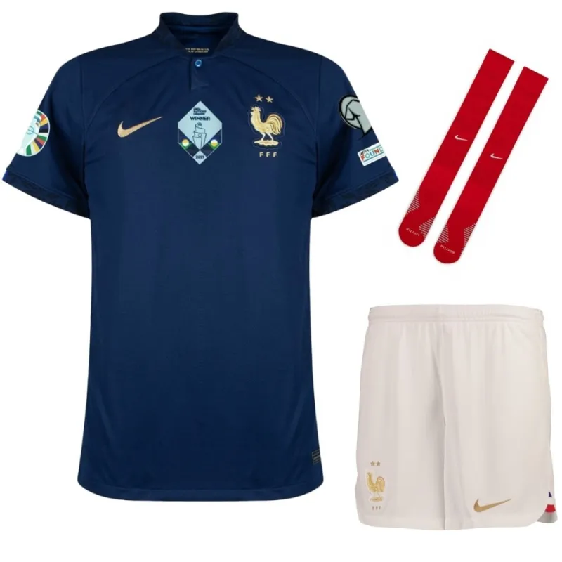 Le maillot du kit d'enfant de l'équipe nationale de France pour l'Euro 2024 à domicile - Bleu