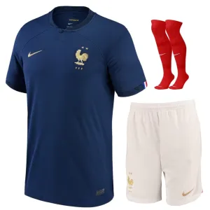 Das Kinder-Kit-Maillot der französischen Nationalmannschaft für die Weltmeisterschaft 2022 zu Hause - Blau