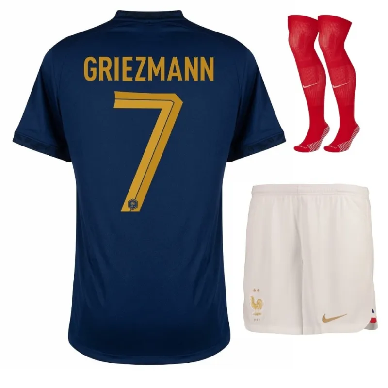 Il set di maglia per bambini della squadra nazionale francese di Antoine Griezmann per la Coppa del mondo 2022 in casa - Blu