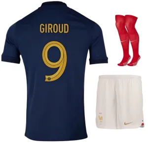 Olivier Girouds Kinder-Heimtrikot-Set der französischen Nationalmannschaft bei der Weltmeisterschaft 2022 - Blau