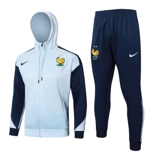 The French national team's 2024/25 hooded sportswear and pants - white/blue.