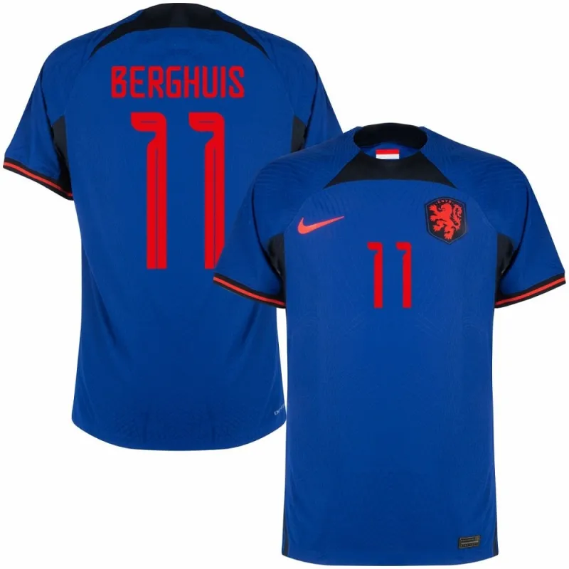 Berghuis' Netherlands 2022 FIFA World Cup away football jersey - blue