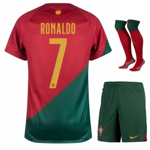Jeux de maillots pour enfants d'accueil de la Coupe du monde 2022 du Portugal de Ronaldo - Rouge et Vert