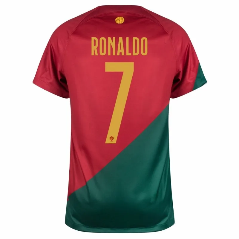 Set di maglie per bambini di casa della Coppa del mondo 2022 del Portogallo di Ronaldo - Rosso e Verde