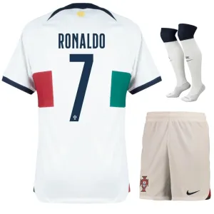 Jeux de maillots pour enfants d'extérieur de la Coupe du monde 2022 du Portugal de Ronaldo - Blanc