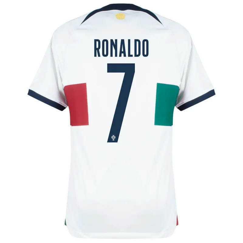 Set di maglie per bambini di trasferta della Coppa del mondo 2022 del Portogallo di Ronaldo - Bianco