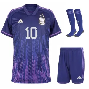 Messi Argentina 2022/23 3 Stars Away Kids Kit - Purple