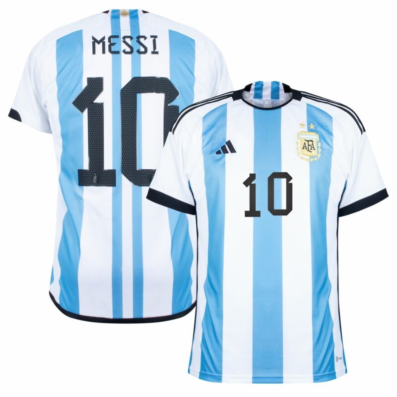 Messi, Argentinien 2022 Weltmeisterschaft Heimtrikot (Himmelblau)