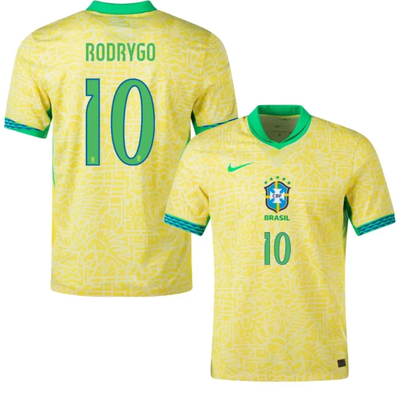 Rodrygo, Brazil 2024/25 Home Jersey, Fan Version, Yellow
