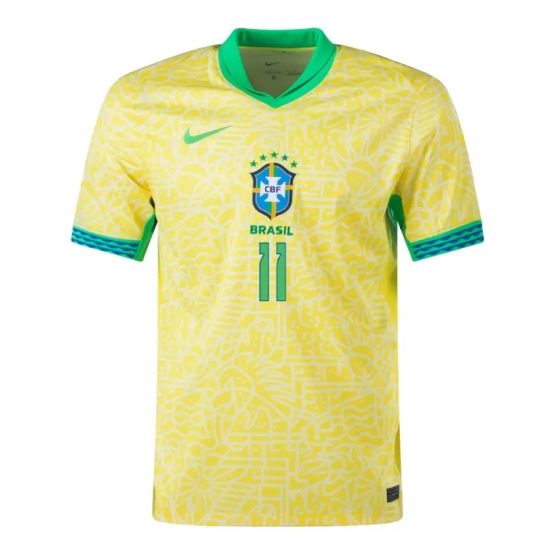 Raphinha, Brazil 2024/25 Home Jersey, Fan Version, Yellow