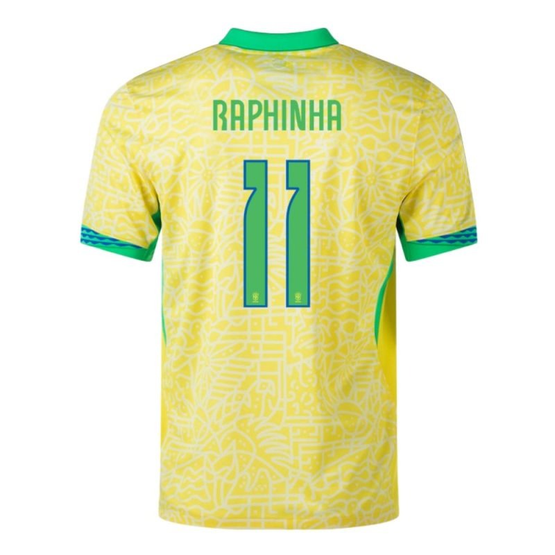 Raphinha, Brazil 2024/25 Home Jersey, Fan Version, Yellow
