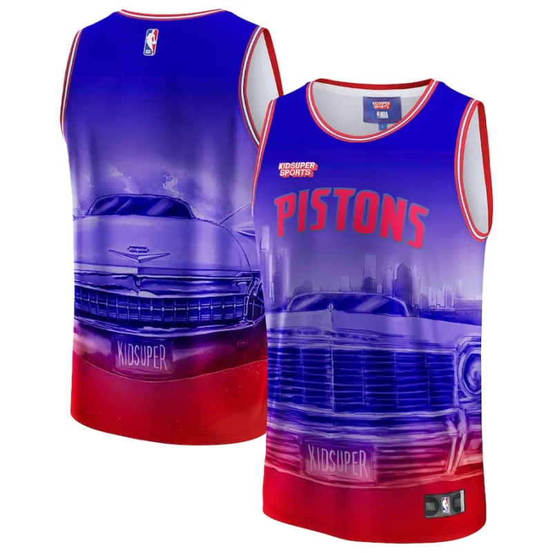 Detroit Pistons NBA y KidSuper Studios de Fanatics Camiseta de la ciudad natal unisex - Rojo