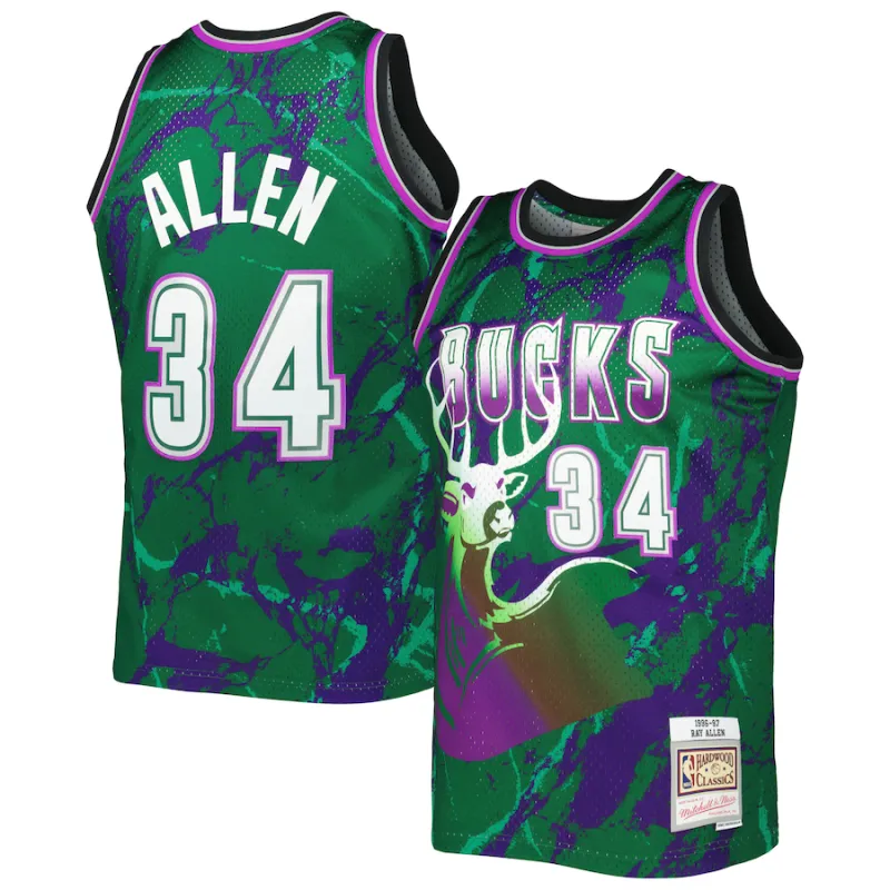Ray Allen, Maglia Swingman di marmo classico 1996/97 di Mitchell & Ness dei Milwaukee Bucks - Verde