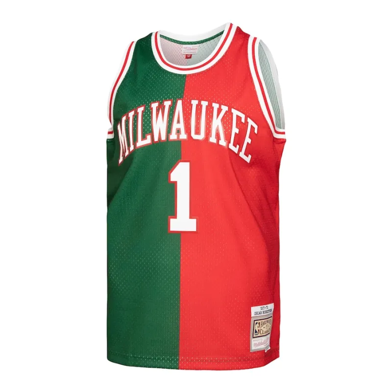 Maglia Swingman Split Hardwood Classics Mitchell & Ness Milwaukee Bucks Oscar Robertson 1971/72