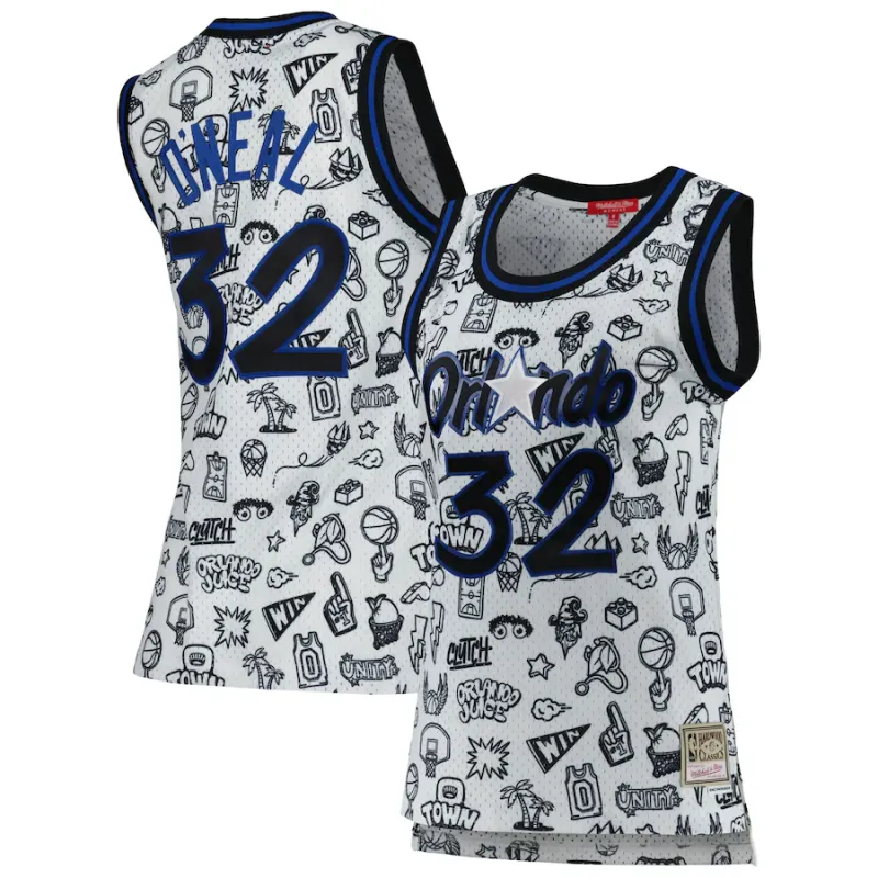 Shaquille O'Neal, Maglia Swingman Doodle 1994 per donne di Mitchell & Ness per Orlando Magic - Bianco