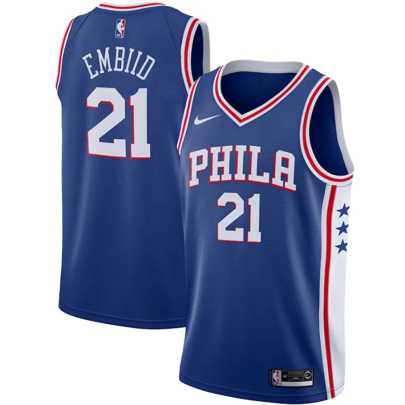 Joel Embiid Philadelphia 76ers Maglia Swingman 2019/2020 - Edizione Icone - Blu Reale