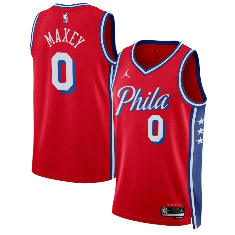 Tyrese Maxey Philadelphia 76ers Jordan Brand Unisex Swingman-Jersey - Statement Edition - Rot